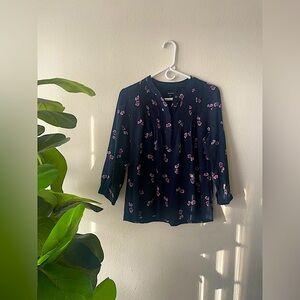 Madewell Navy Blue Floral Blouse Women’s Size Small